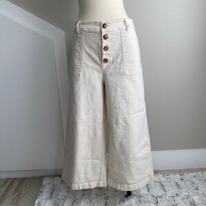 Alya Canvas Button Front Wide Leg Crop Pants in Natural - Size L